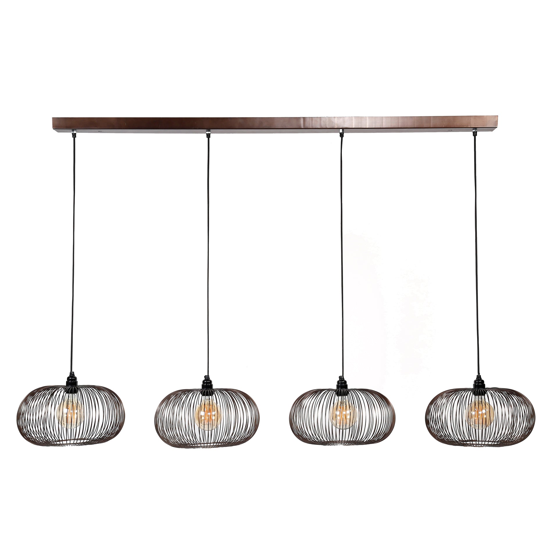 Pendelleuchte Vecchio 4-flammig 170x35x150 cm – moderne Metall-Hängelampe mit goldenen Scheibenschirmen Ø35 cm im Industrial Design