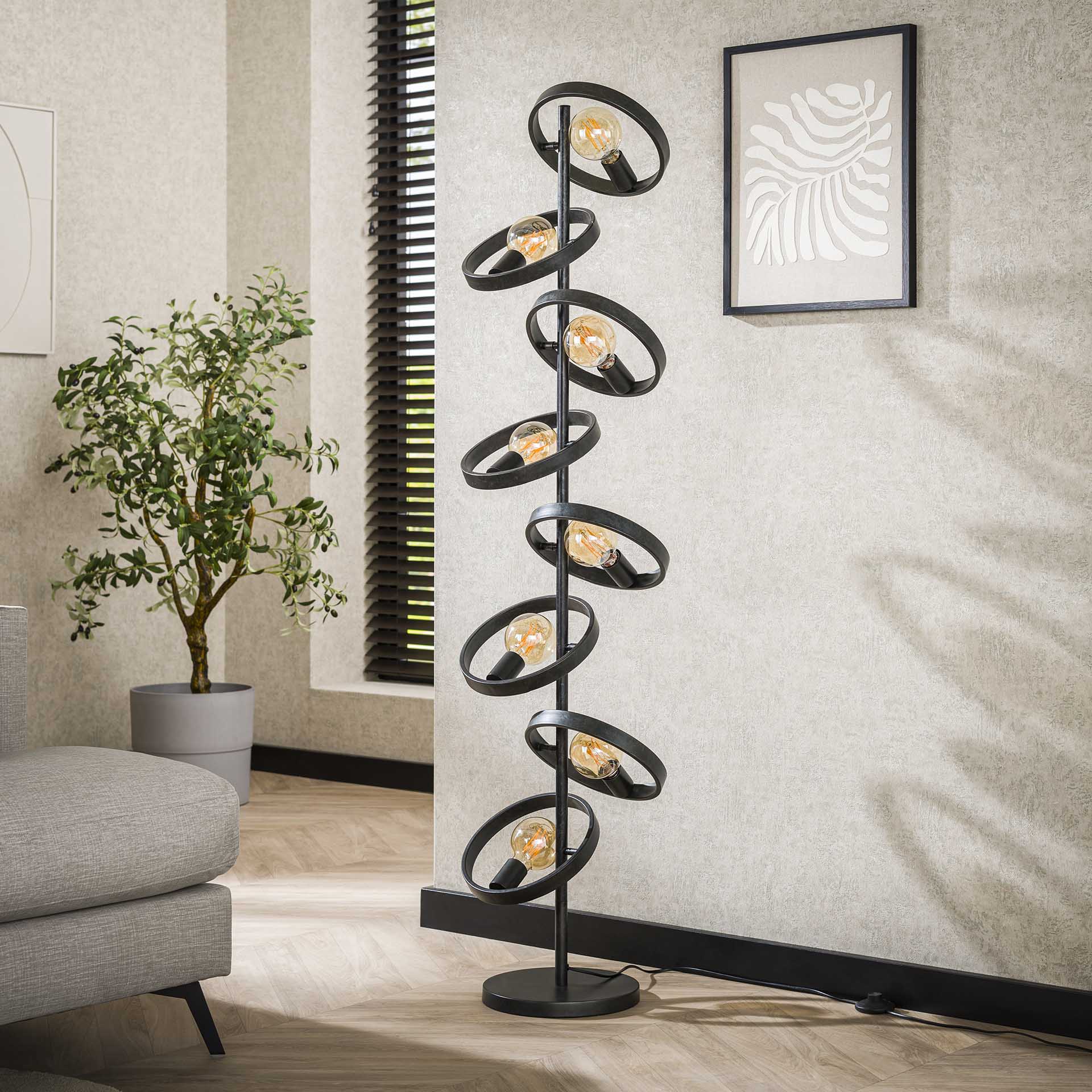 Stehleuchte Leggero 8-flammig 42x26x160 cm – moderne schwarze Metall-Leuchte mit Ø26 cm Schirmen, E27 LED geeignet