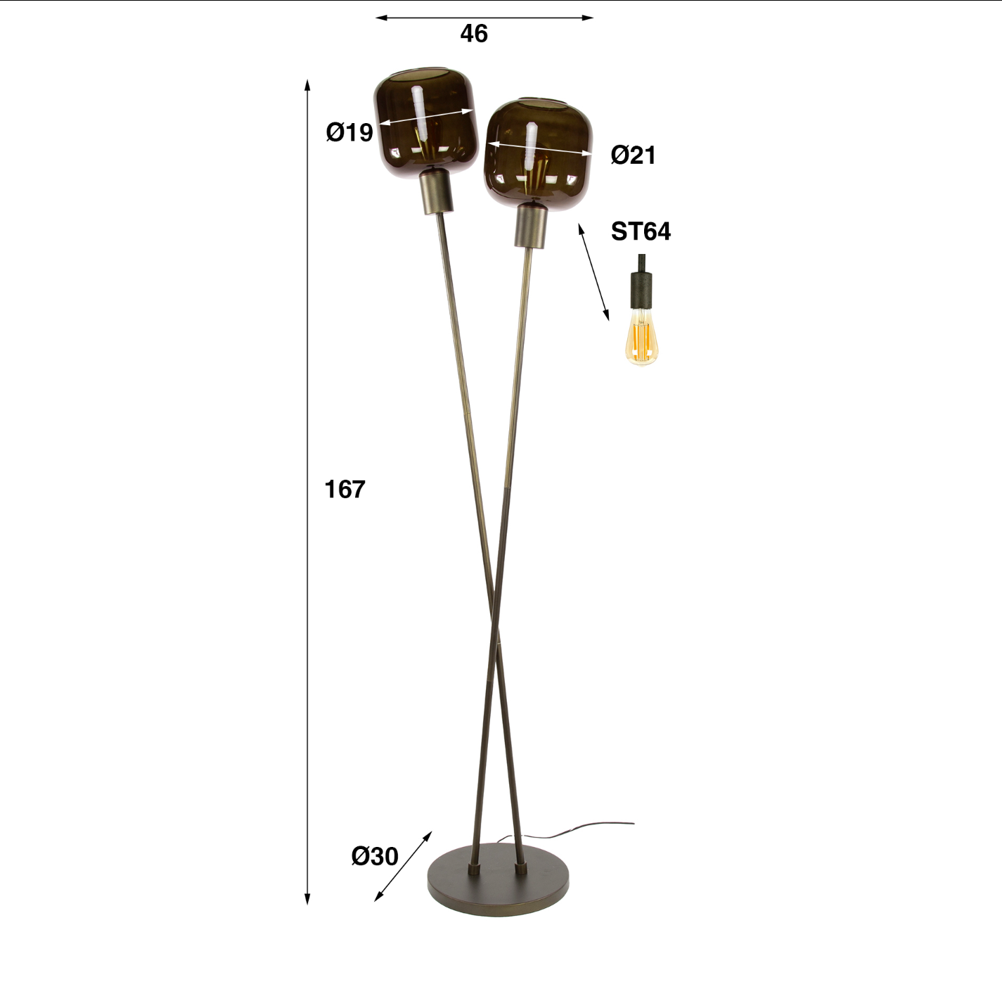 Stehleuchte Noira – Dreibein-Lampe in Schwarz mit 3 Glaskugeln in Chrom, Bernstein & Transparent, 174 cm Höhe