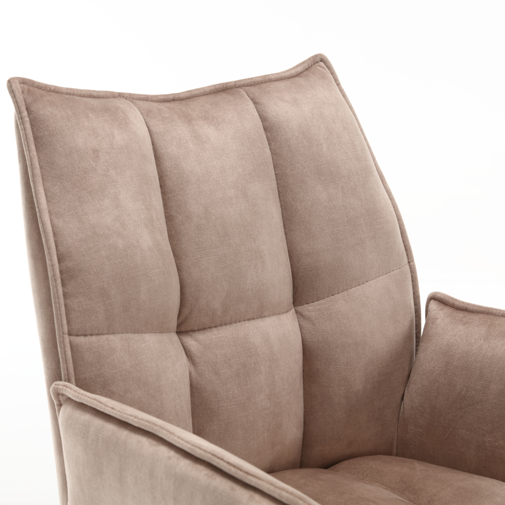 Esszimmerstuhl Daira Velvet Beige – Drehstuhl 65×56×85 cm mit Armlehnen, Memory-Rückkehr & schwarzem Metallbein