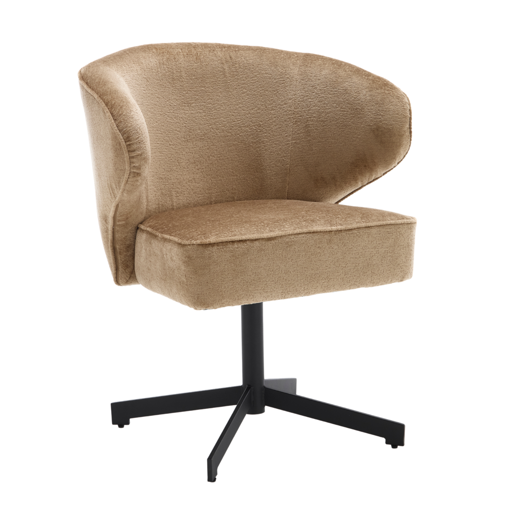 Esszimmerstuhl Persie Beige – Drehstuhl mit Armlehnen aus Loris-Stoff & schwarzem Metallgestell, 68×62×83 cm