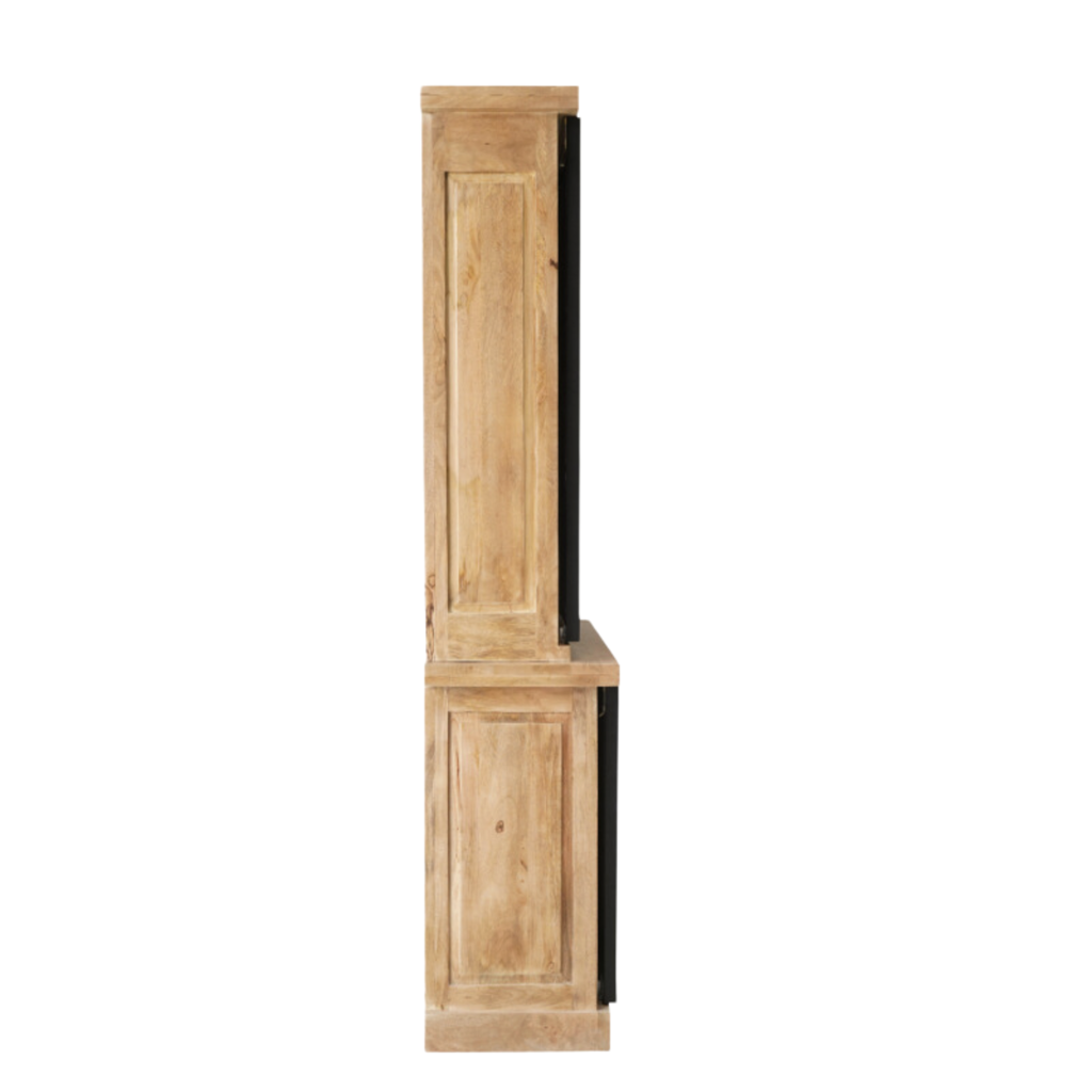 Vitrinenschrank Nizza 200x45x220 cm – Mangoholz Schrank mit 2 Türen & 6 Schubladen im modernen Design