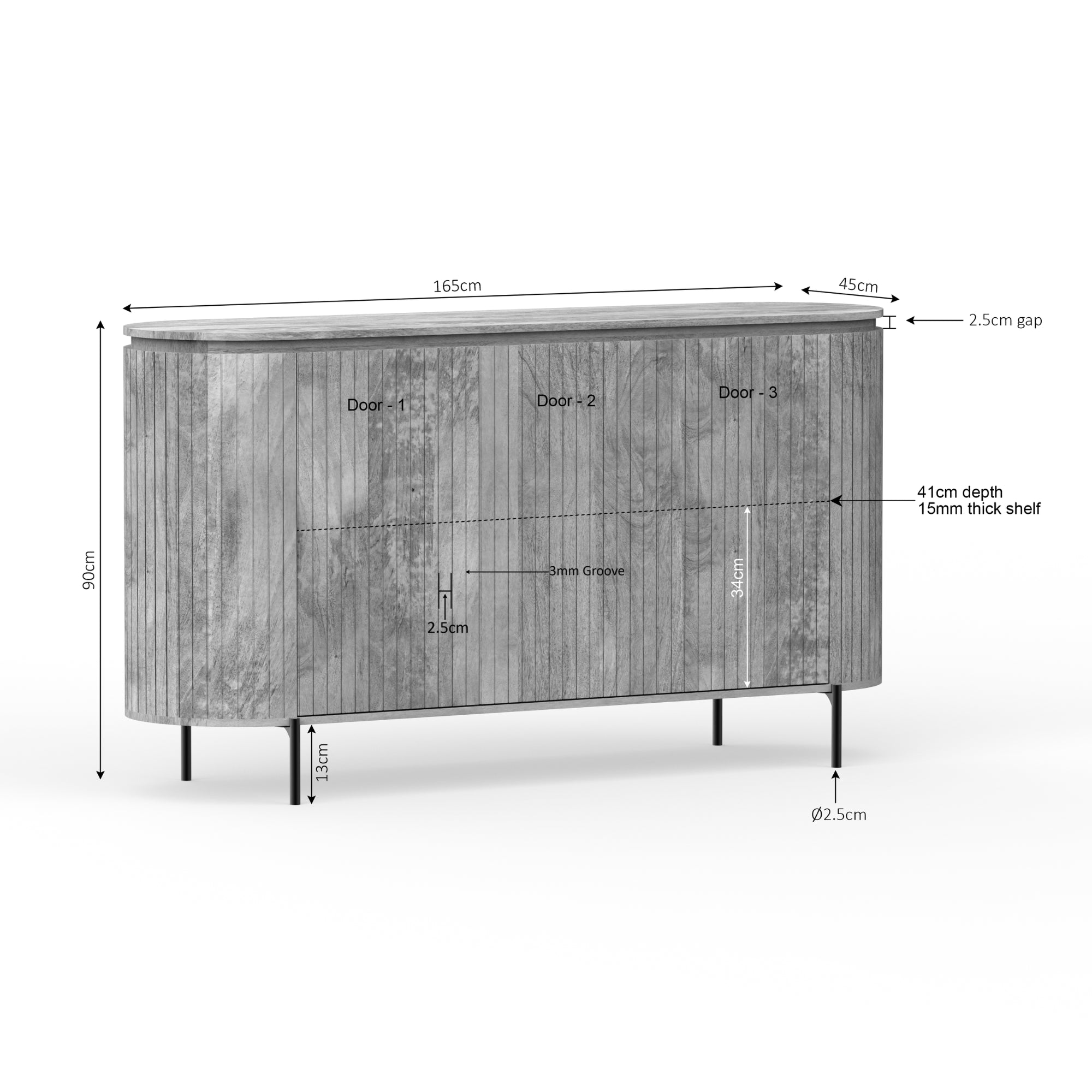 Sideboard Sole Natur – Massives Mangoholz mit Lamellentüren, 165 x 45 x 90 cm, modernes Aufbewahrungsmöbel
