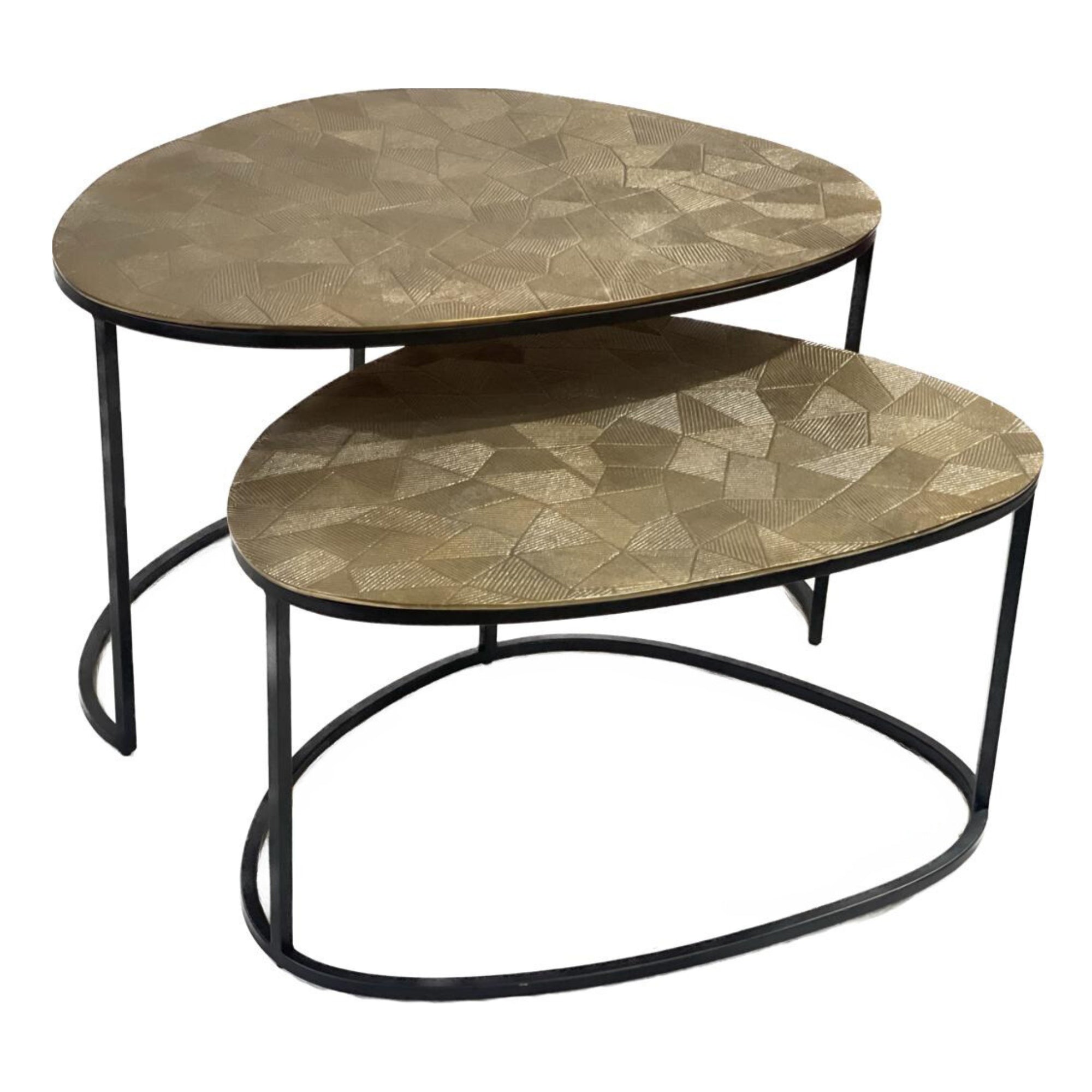 Couchtisch-Set Fontain – 2 organische Tische aus Aluminium mit modernem Metallgestell, 90 x 65 x 50 cm & 70 x 55 x 40 cm