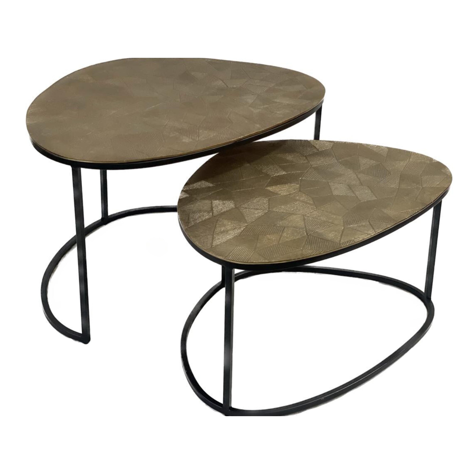 Couchtisch-Set Fontain – 2 organische Tische aus Aluminium mit modernem Metallgestell, 90 x 65 x 50 cm & 70 x 55 x 40 cm