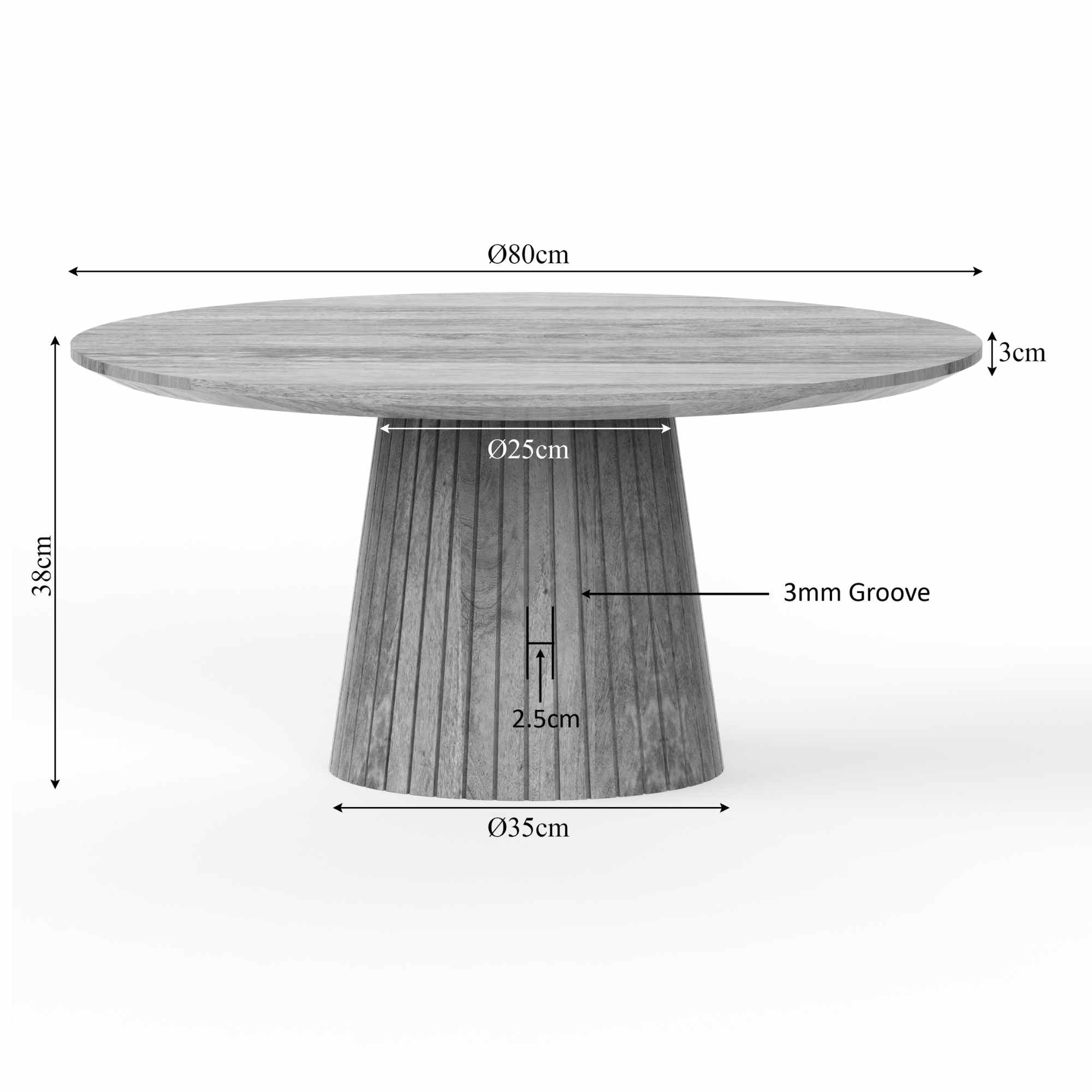 Couchtisch Sole Rund – Salontisch aus Mangoholz mit vertikalem Lamellenmuster, Ø80 x 38 cm