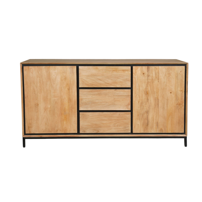 Sideboard Rois – Mangoholz mit schwarzem Metallrahmen, 2 Türen & 3 Schubladen, 160 x 45 x 85 cm