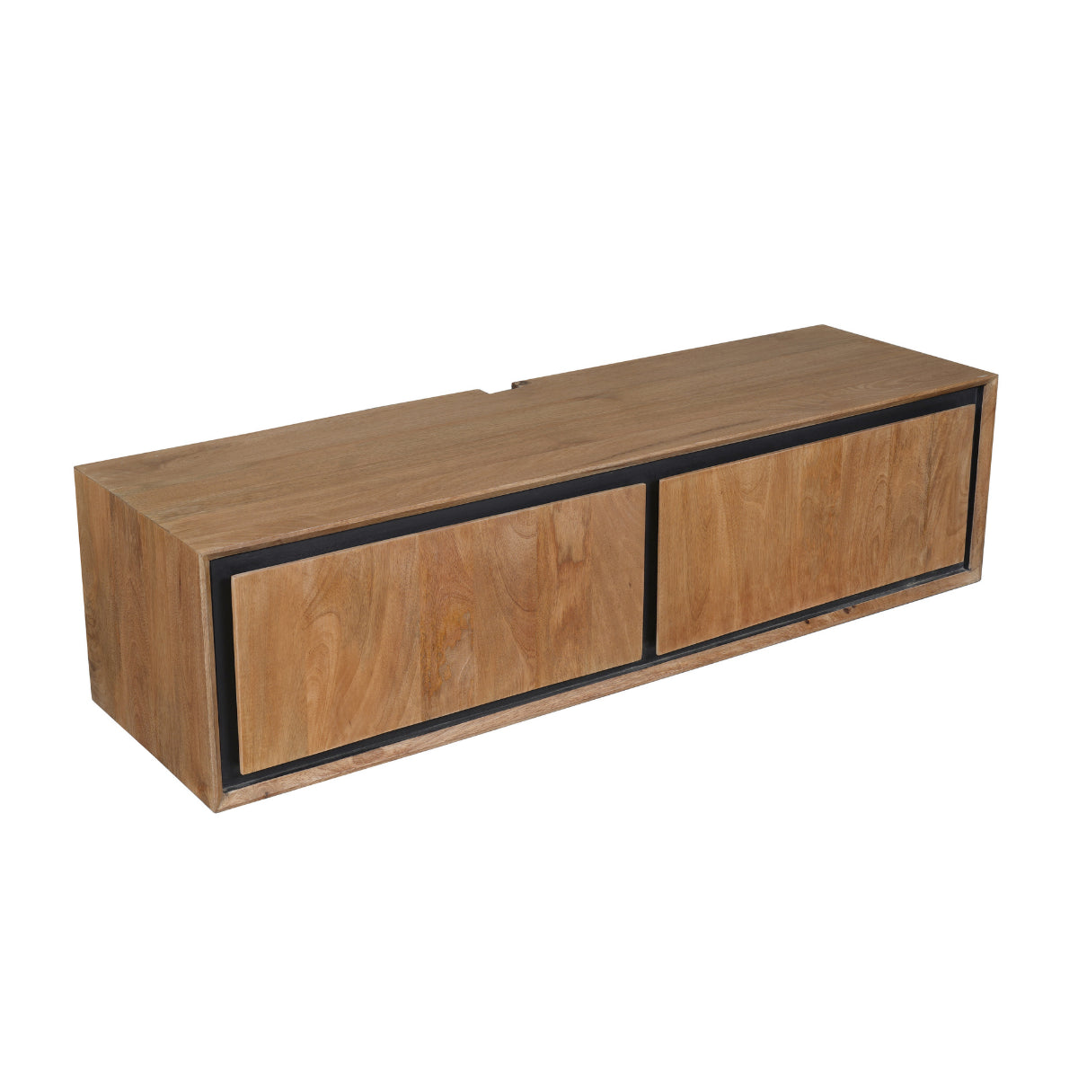 Schwebendes TV-Board Rois – Mangoholz Lowboard mit Metallakzenten, 120×30×35 cm, 2 grifflose Türen & modernes Design