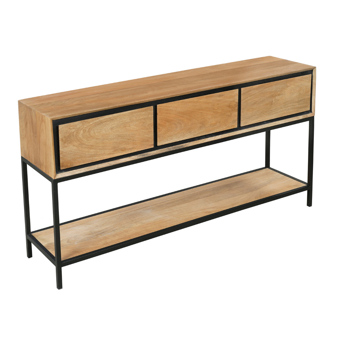 Konsolentisch Rois Mango Natur 150x35x76 cm – moderner Tisch mit 3 Schubladen & Metallgestell
