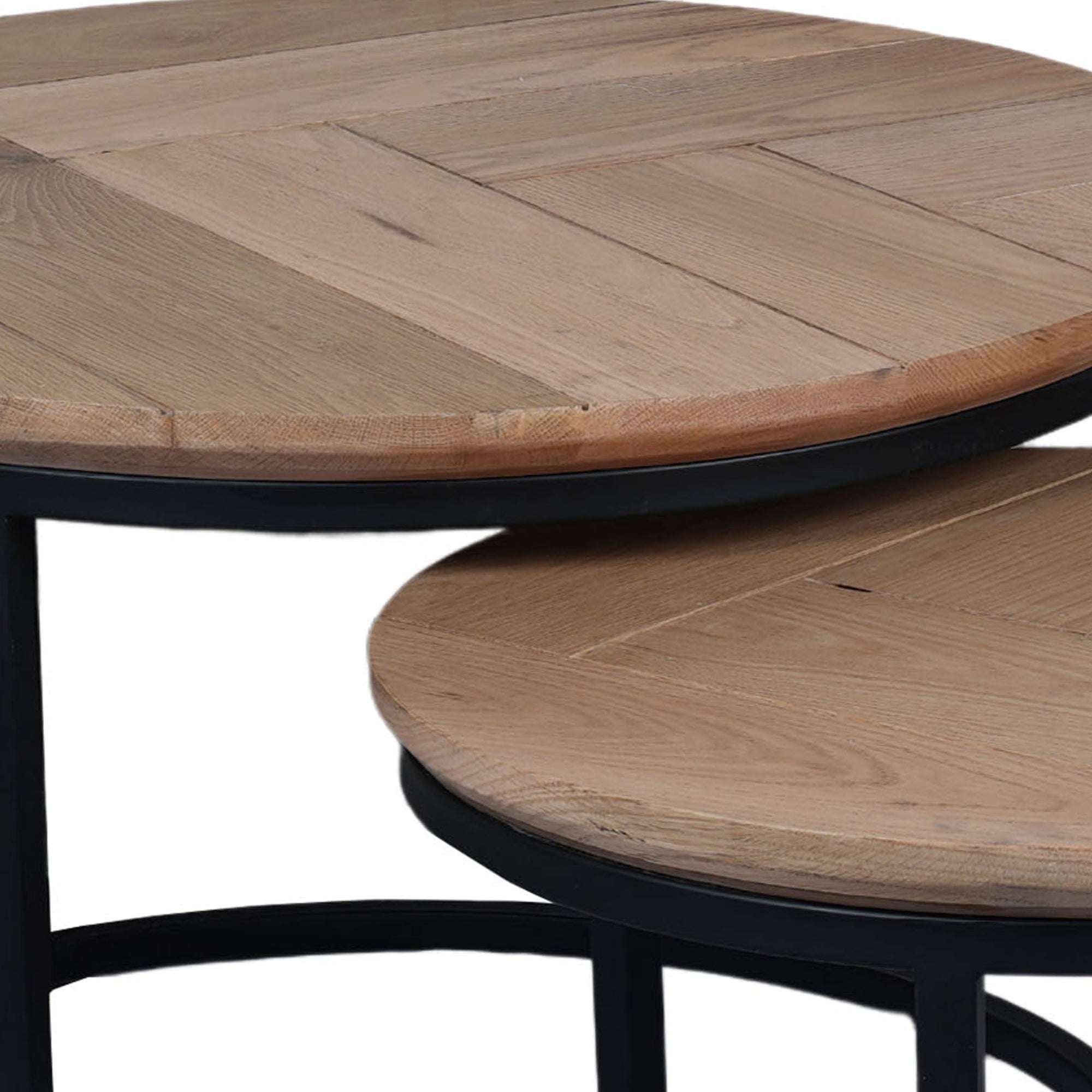 Couchtisch Morily 2er Set Ø70 & Ø50 cm – runde Eichenholz-Tischplatten & schwarze Metallbeine