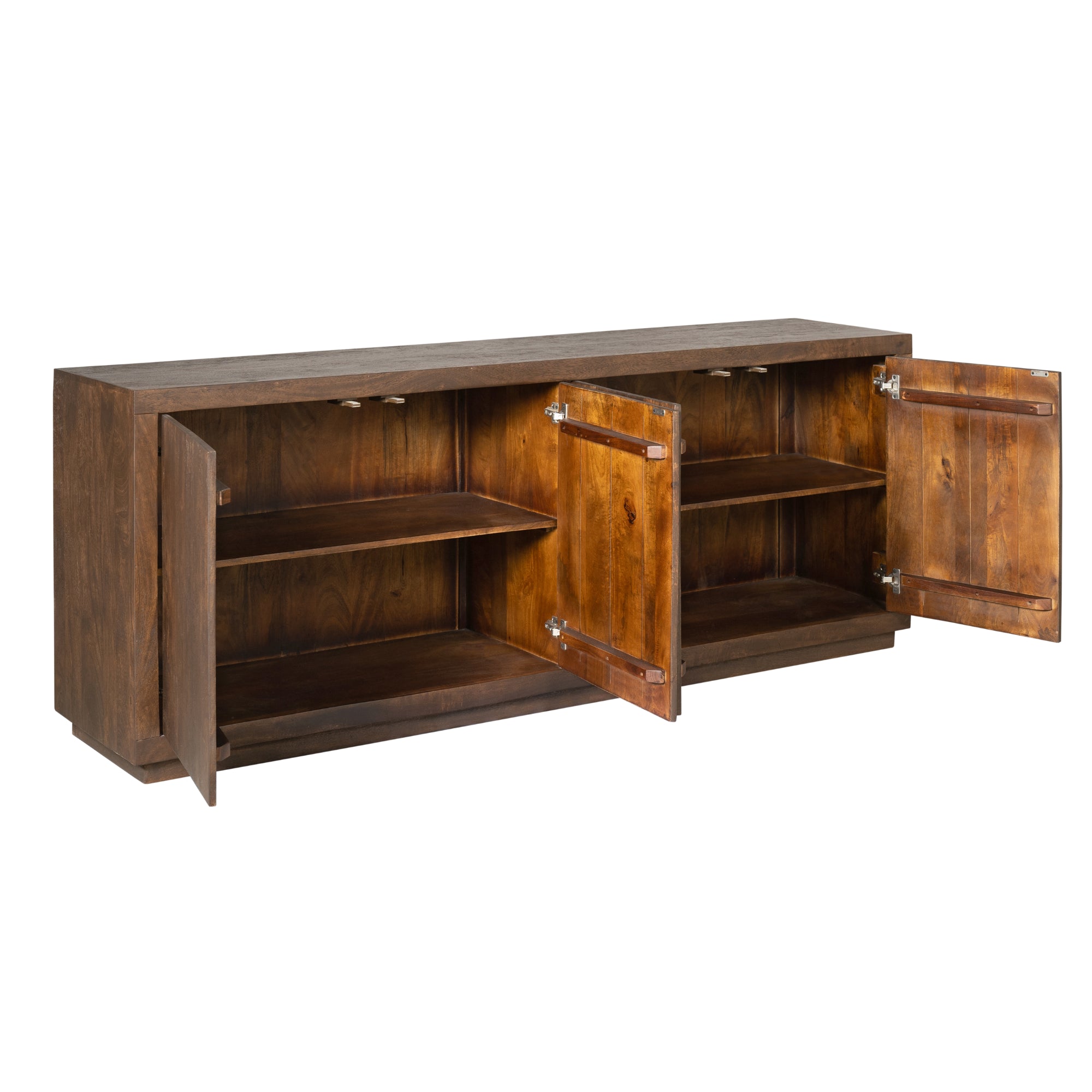Sideboard Bali Braun 200x45x80 cm – Mangoholz Kommode mit Push-to-Open Türen & viel Stauraum