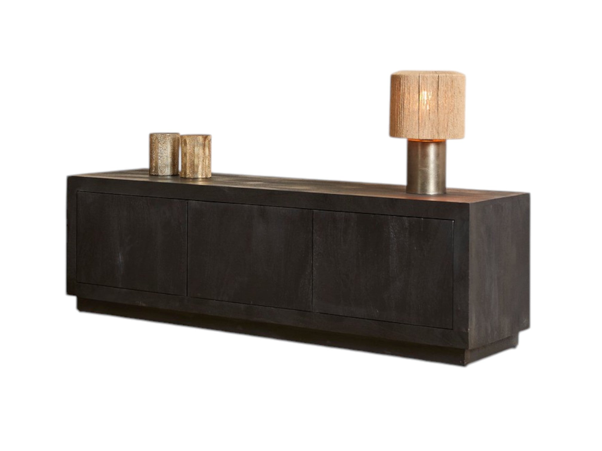 TV-Board Bali Schwarz – Lowboard aus Mangoholz mit Push-to-Open Türen, 150 x 42 x 46 cm