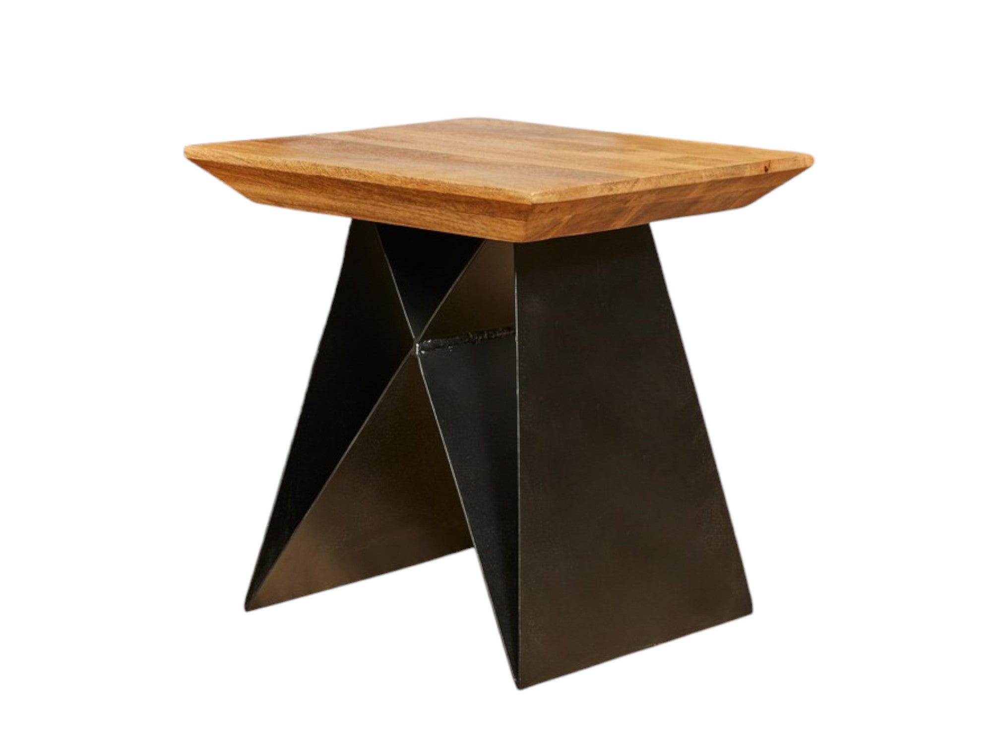 Hocker Leno – Sitzhocker aus massivem Mangoholz mit schwarzen Metallbeinen, 40 x 40 x 45 cm