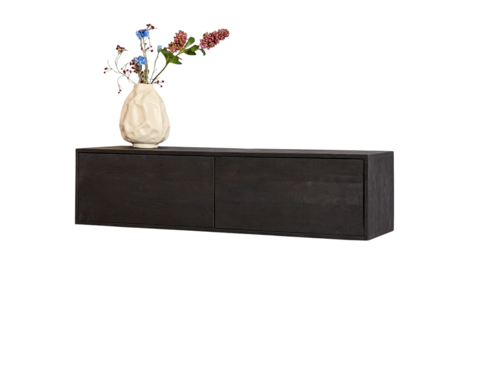 TV-Board Focus Schwarz 120x35x30 cm – modernes schwebendes Lowboard aus Mangoholz mit Push-to-Open