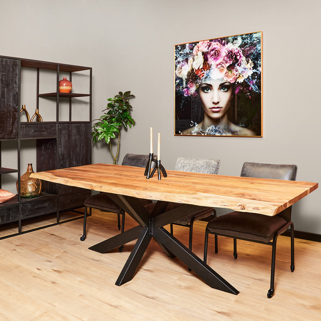 Esstisch TreeLine 240x100x76 cm – massive Akazienholz Baumkante mit Metallgestell