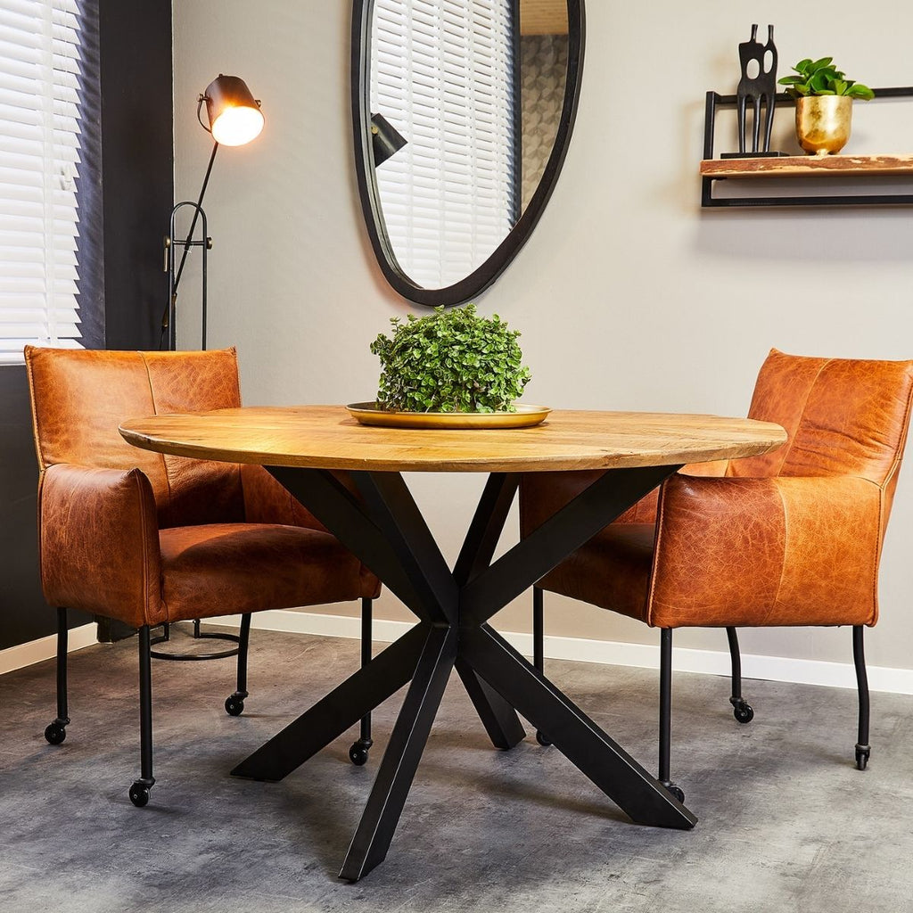 Esstisch Aloy Natur – massives Mangoholz, Schweizer Kante Ø130x76 cm