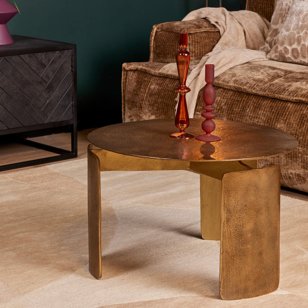 Couchtisch Darwin Ø60x40 cm – runder Aluminiumtisch in luxuriösem Gold-Finish