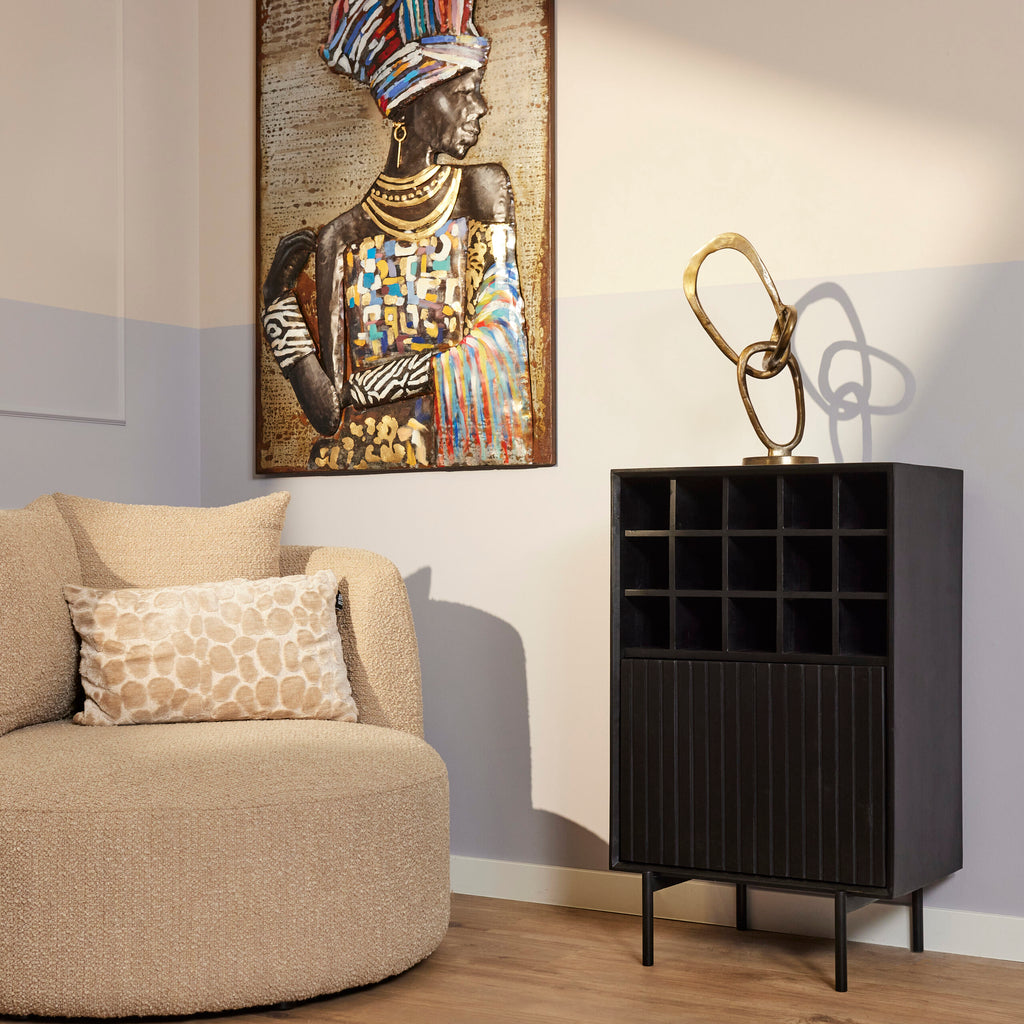 Weinregal Mandy 55x35x90 cm – elegantes Mangoholz-Regal mit Lamellenfront & 15 Flaschenfächern
