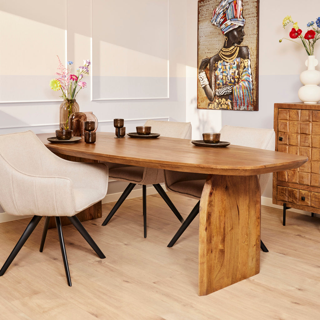 Esstisch TeyTey – Massivholztisch Mangoholz 200×100×76 cm mit 6 cm starker Tischplatte, naturfarben & robust