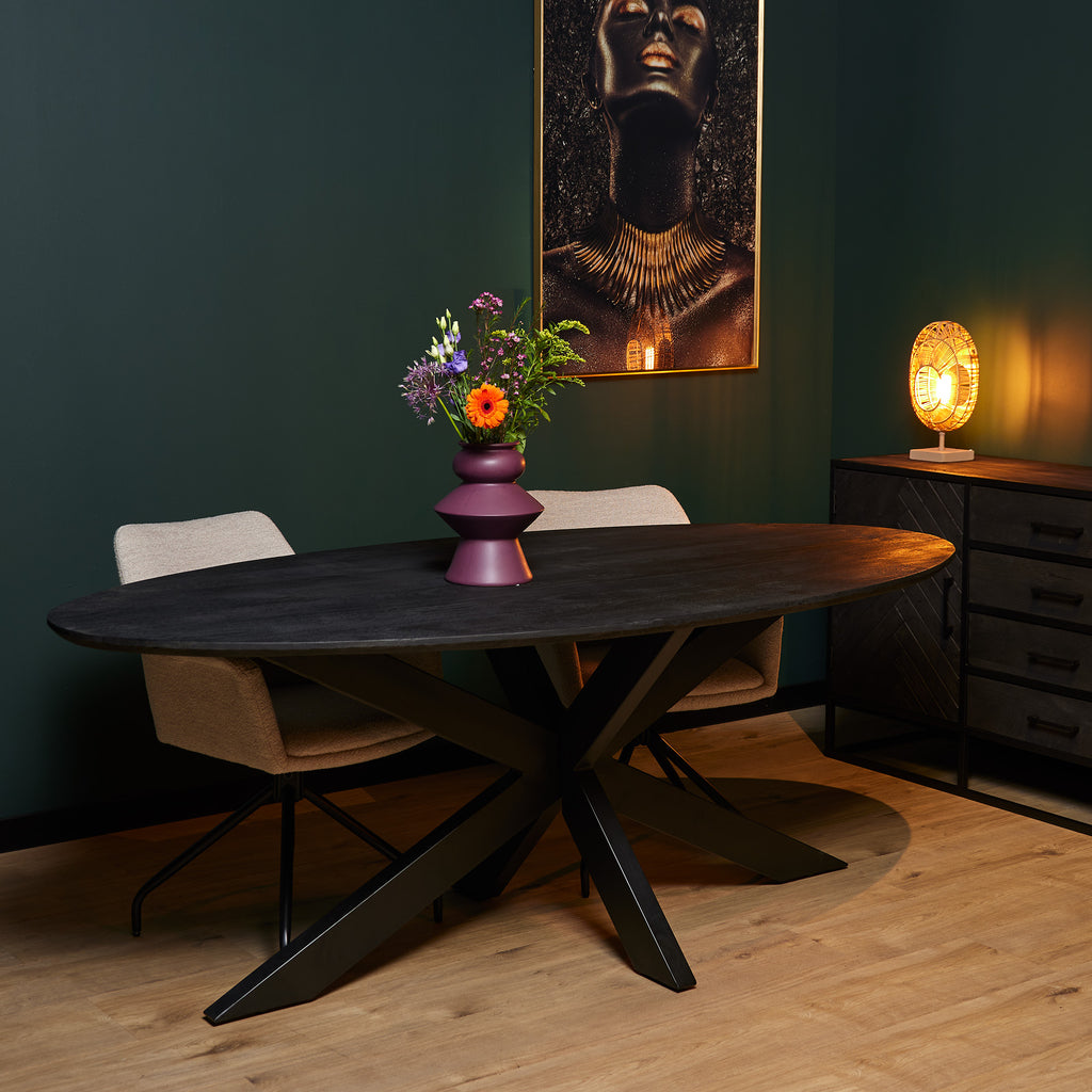 Esstisch Sydney Oval Schwarz – Mangoholztisch 180×90×76 cm mit sandgestrahlter Platte & Metallgestell