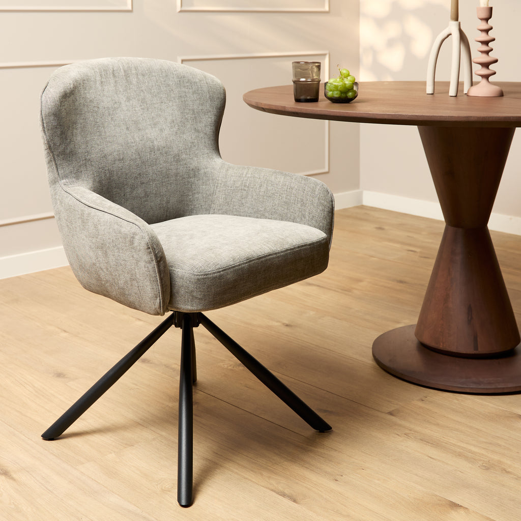 Esszimmerstuhl Hanna Ash Grey – Drehstuhl 62×65×89 cm mit Memory-Rückkehrfunktion & schwarzem Metallgestell