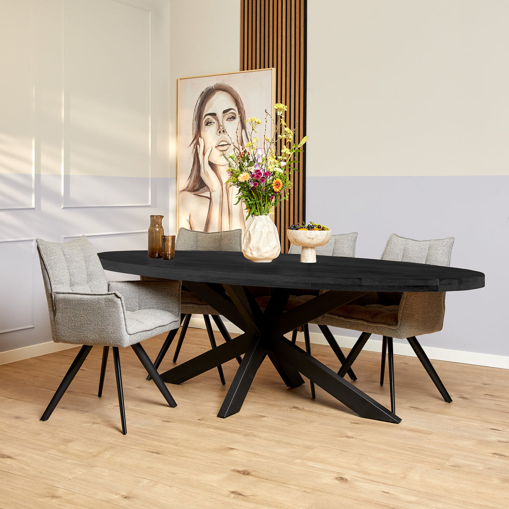 Esstisch Delta Schwarz – Massives Mangoholz, Oval 300 x 120 cm