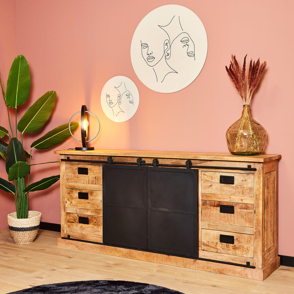 Sideboard Loop Natur/Schwarz – Kommode aus Mangoholz mit schwarzem Metallgestell, 200 x 45 x 90 cm, modern & robust