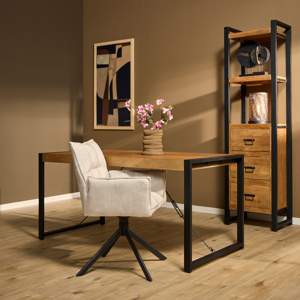 Esstisch Bori – Mangoholz & Metall mit schwarzem U-Gestell, 160×80×76 cm, rechteckiger Holztisch
