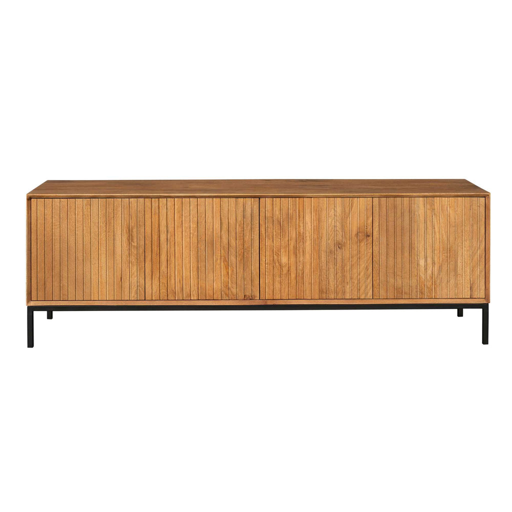 TV-Board Mandy 165x45x55 cm – Lowboard aus Mangoholz Natur mit 4 Türen & Push-to-Open-System