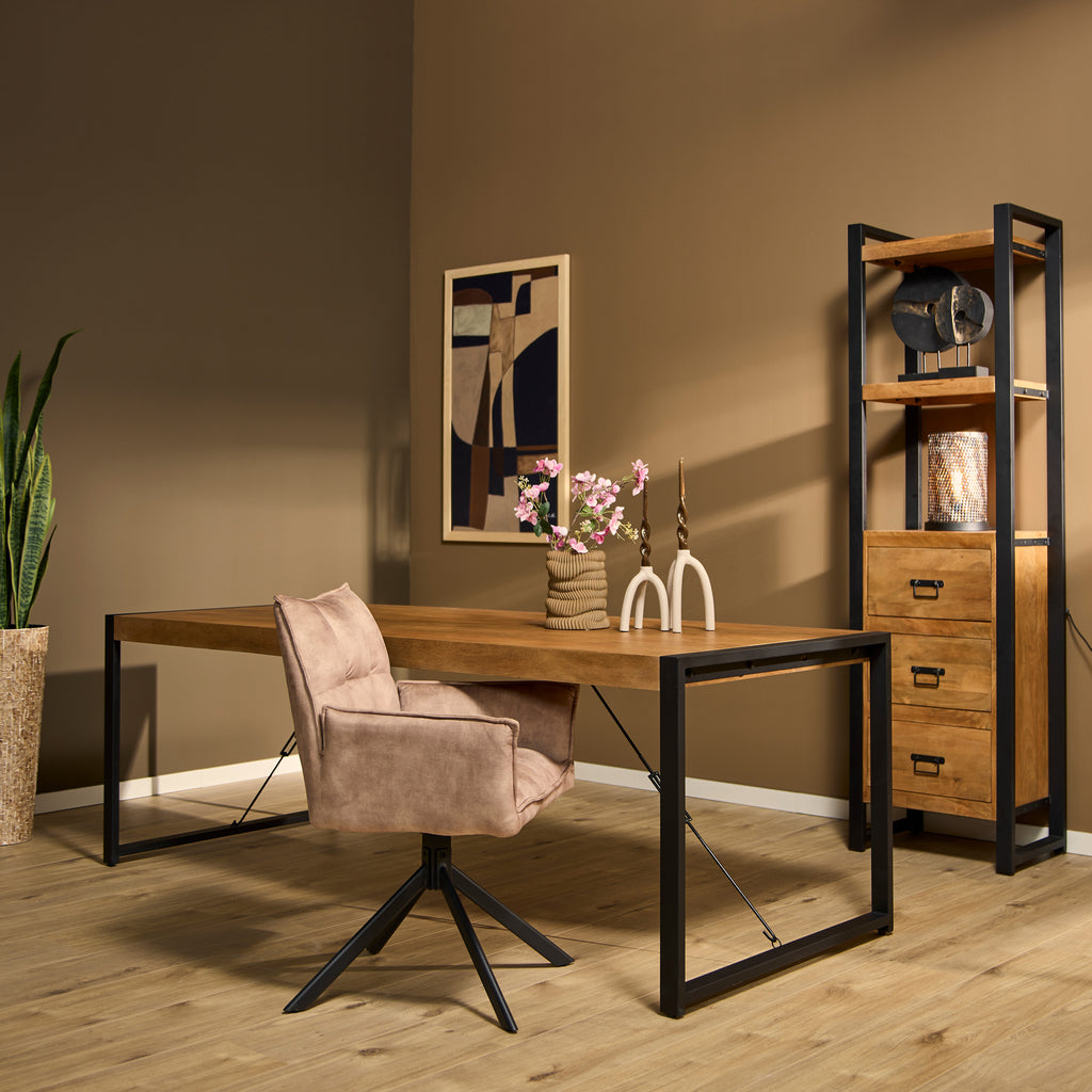 Esstisch Bori 180×90 cm – Mangoholz Tisch mit 8 cm Platte & U-Gestell Metall schwarz, 76 cm Höhe, rechteckig