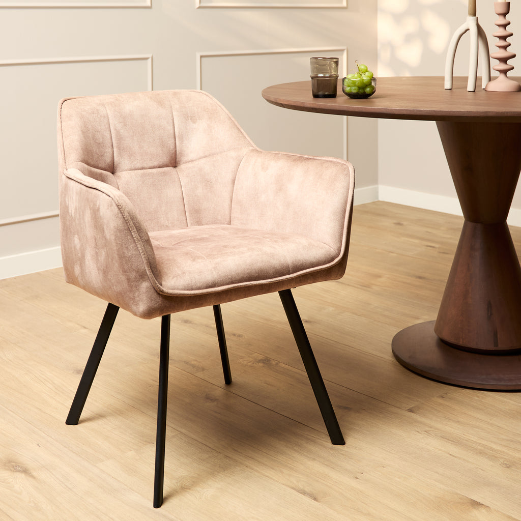 Esszimmerstuhl Martina Taupe – Samt & schwarzes Metall, 63×63×79 cm, elegantes Design mit Armlehne für luxuriösen Sitzkomfort
