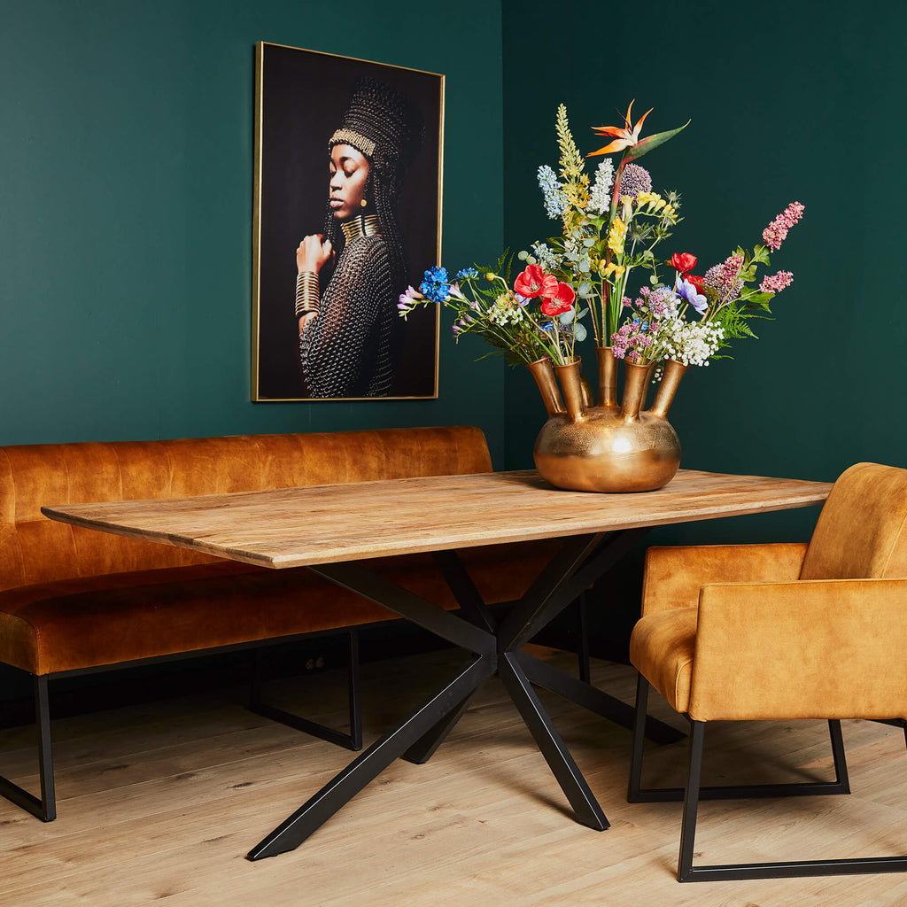 Esstisch Aloy Natur 200x100x76 cm – Massives Mangoholz mit 3 cm Platte & schwarzem Matrix-Metallgestell