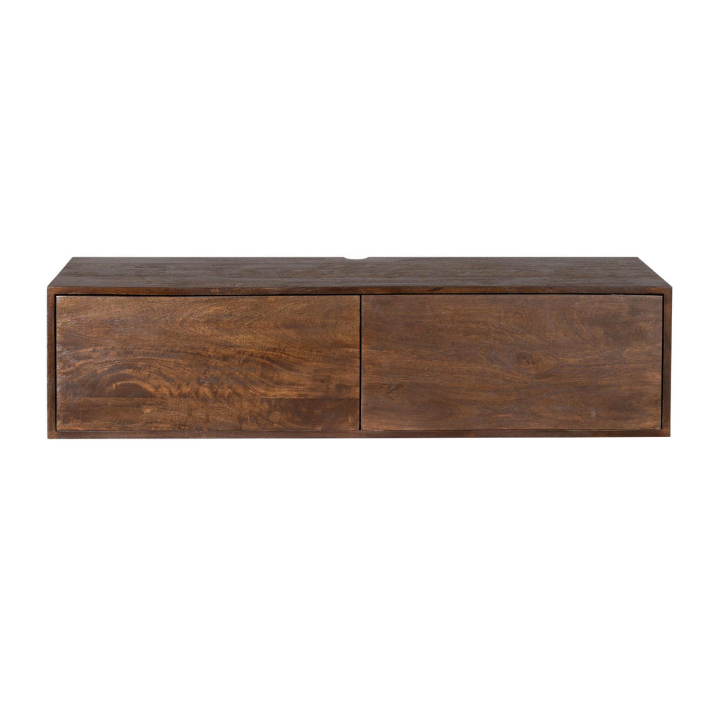 TV-Board Focus – Schwebendes Lowboard aus Mangoholz Braun, 120 x 35 x 30 cm, modernes TV-Board mit Push-to-Open Türen
