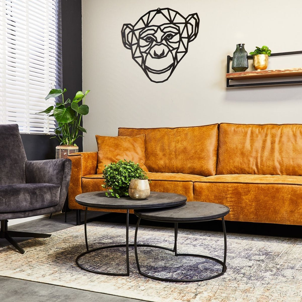 Couchtisch 2er Set Bobi Schwarz – runde Tische aus Mangoholz & Metall, ineinander schiebbar, Ø70 & Ø55 cm