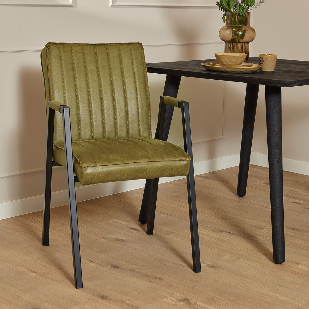 Esszimmerstuhl Molly Mosgrün 52x65x88 cm – Industrial Design mit Eco-Leder & schwarzem Gestell