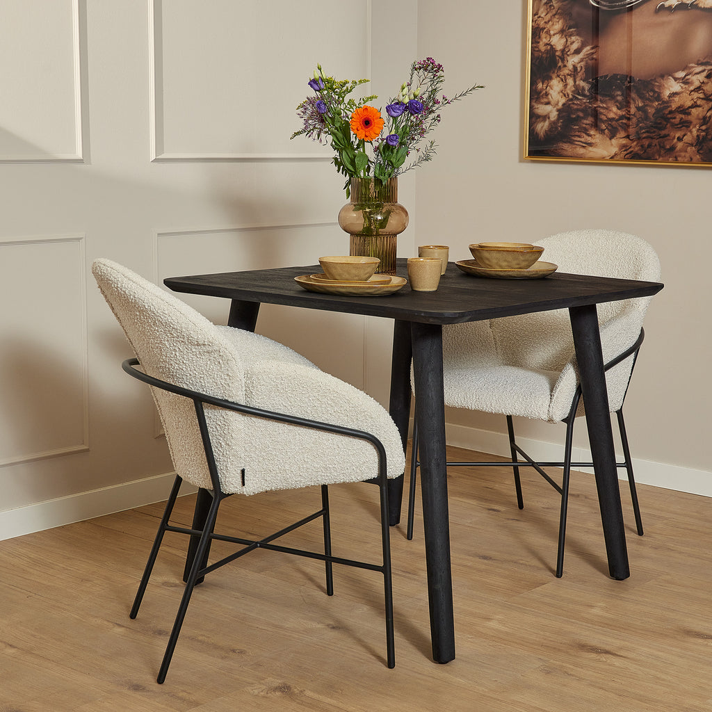 Esstisch Raven – Mangoholz mit schwarzen Designelementen, 90x90x76 cm