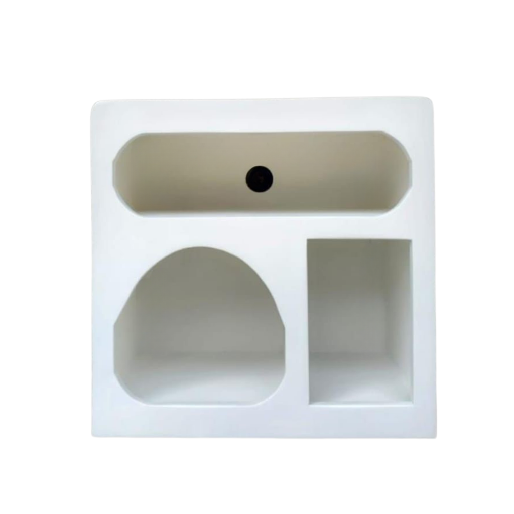 Wandschrank Maya – Mangoholz Wandregal in Weiß, 60×33×60 cm, modernes Hängeregal mit 3 offenen Fächern & organischem Design