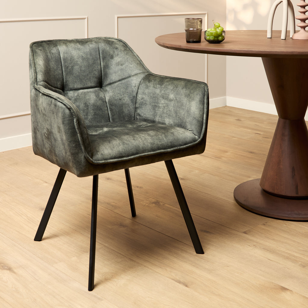 Esszimmerstuhl Martina Jägergrün – eleganter Samtstuhl 63×63×79 cm mit Armlehnen & schwarzem Metallgestell