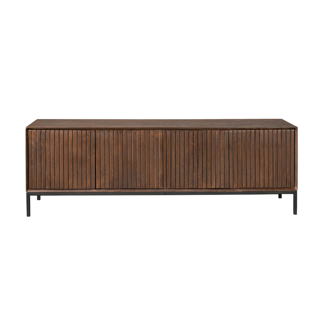 TV-Board Mandy Braun 165x45x55 cm – Lowboard aus Mangoholz mit Lamellenfront & Push-to-Open Türen