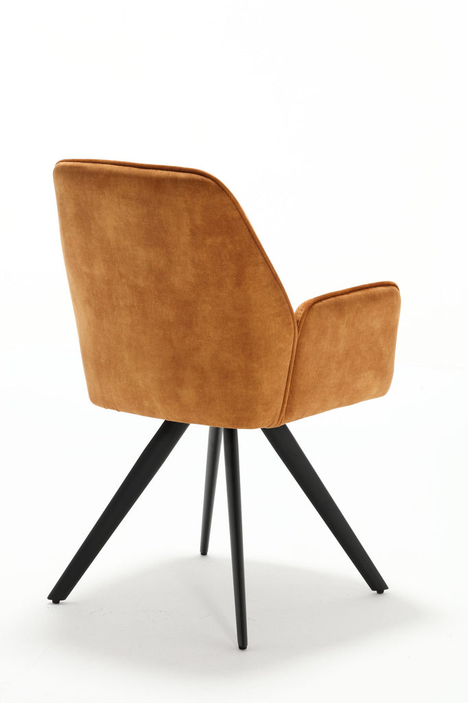 Esszimmerstuhl Oli Gold – Samt & schwarze Metallbeine, 60×65×89 cm, stilvoller Polsterstuhl mit Armlehnen