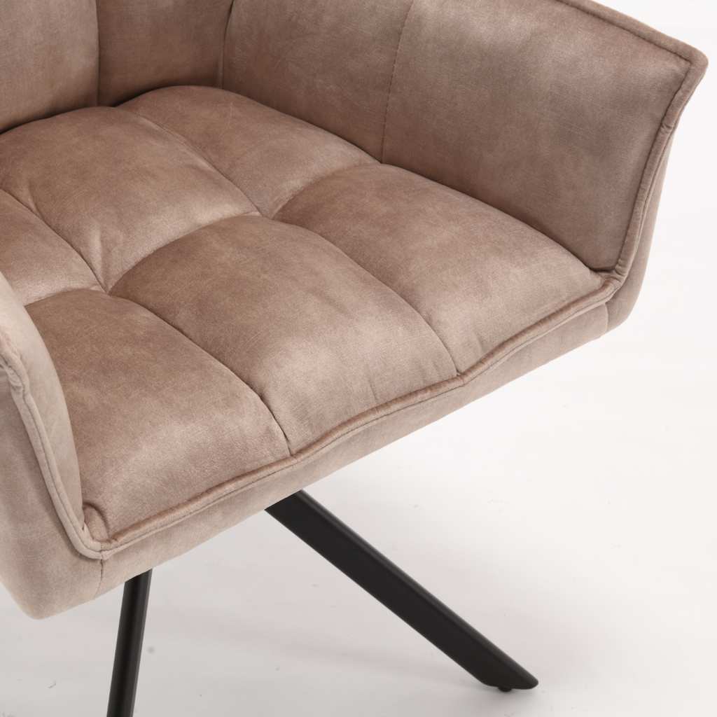 Esszimmerstuhl Daira Velvet Beige – Drehstuhl 65×56×85 cm mit Armlehnen, Memory-Rückkehr & schwarzem Metallbein