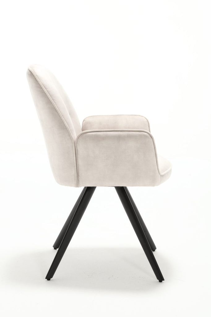Esszimmerstuhl Oli Creme  – Samt & schwarzes Metall, 60×65×89 cm, elegantes Design mit Armlehne für stilvolle Essbereiche
