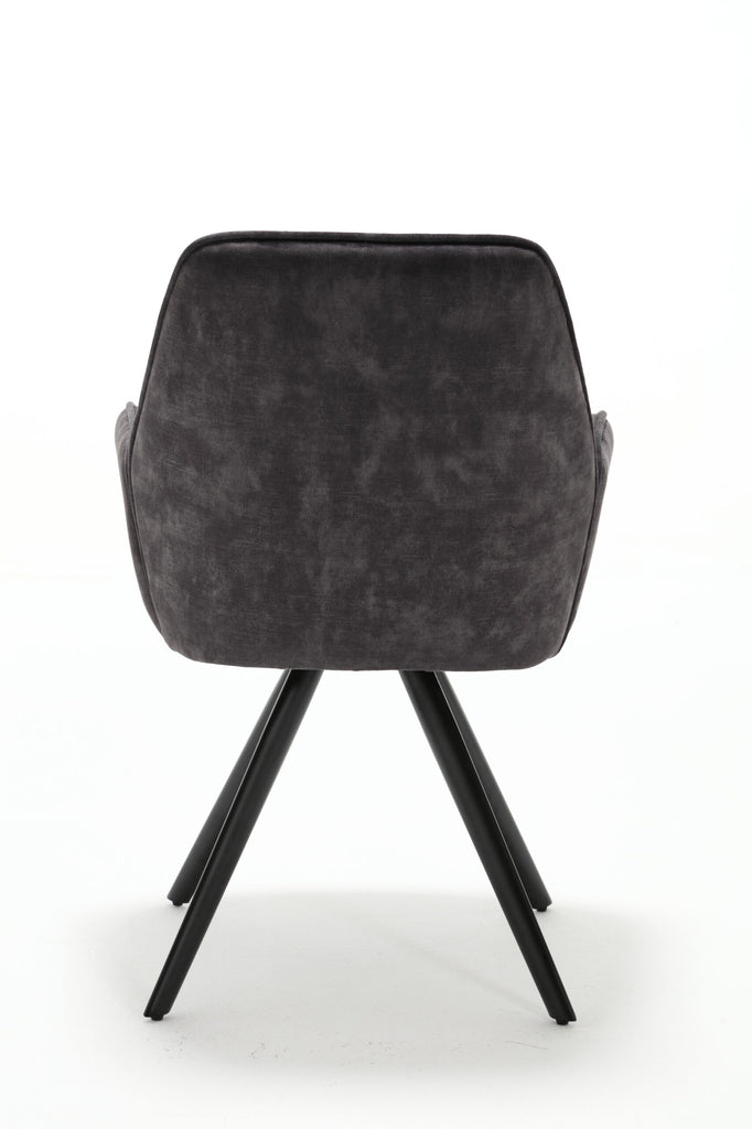 Esszimmerstuhl Oli Anthrazit – eleganter Samtstuhl mit Armlehne & schwarzem Metallgestell, 60×65×89 cm