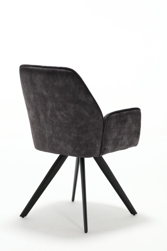 Esszimmerstuhl Oli Anthrazit – eleganter Samtstuhl mit Armlehne & schwarzem Metallgestell, 60×65×89 cm