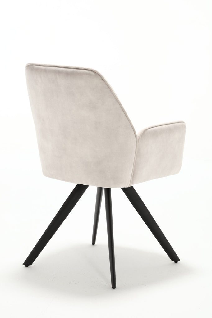 Esszimmerstuhl Oli Creme  – Samt & schwarzes Metall, 60×65×89 cm, elegantes Design mit Armlehne für stilvolle Essbereiche
