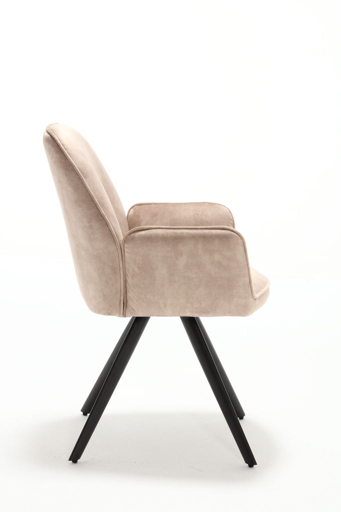 Esszimmerstuhl Oli Beige – Samt & schwarzes Metall, 60×65×89 cm, moderner Stuhl mit Armlehne für stilvolle Essbereiche