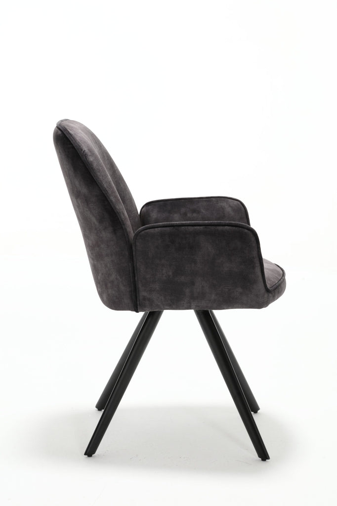 Esszimmerstuhl Oli Anthrazit – eleganter Samtstuhl mit Armlehne & schwarzem Metallgestell, 60×65×89 cm