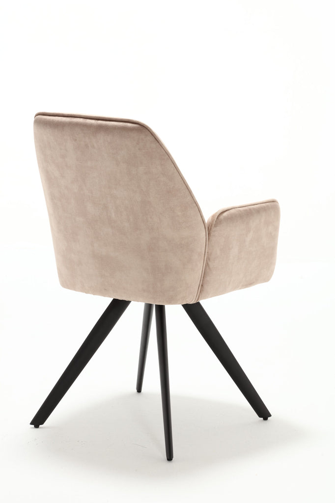 Esszimmerstuhl Oli Beige – Samt & schwarzes Metall, 60×65×89 cm, moderner Stuhl mit Armlehne für stilvolle Essbereiche