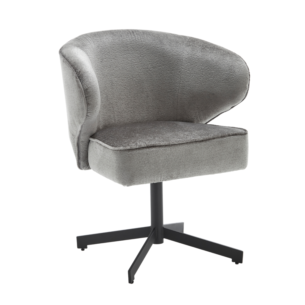 Esszimmerstuhl Persie Beige – Drehstuhl mit Armlehnen aus Loris-Stoff & schwarzem Metallgestell, 68×62×83 cm
