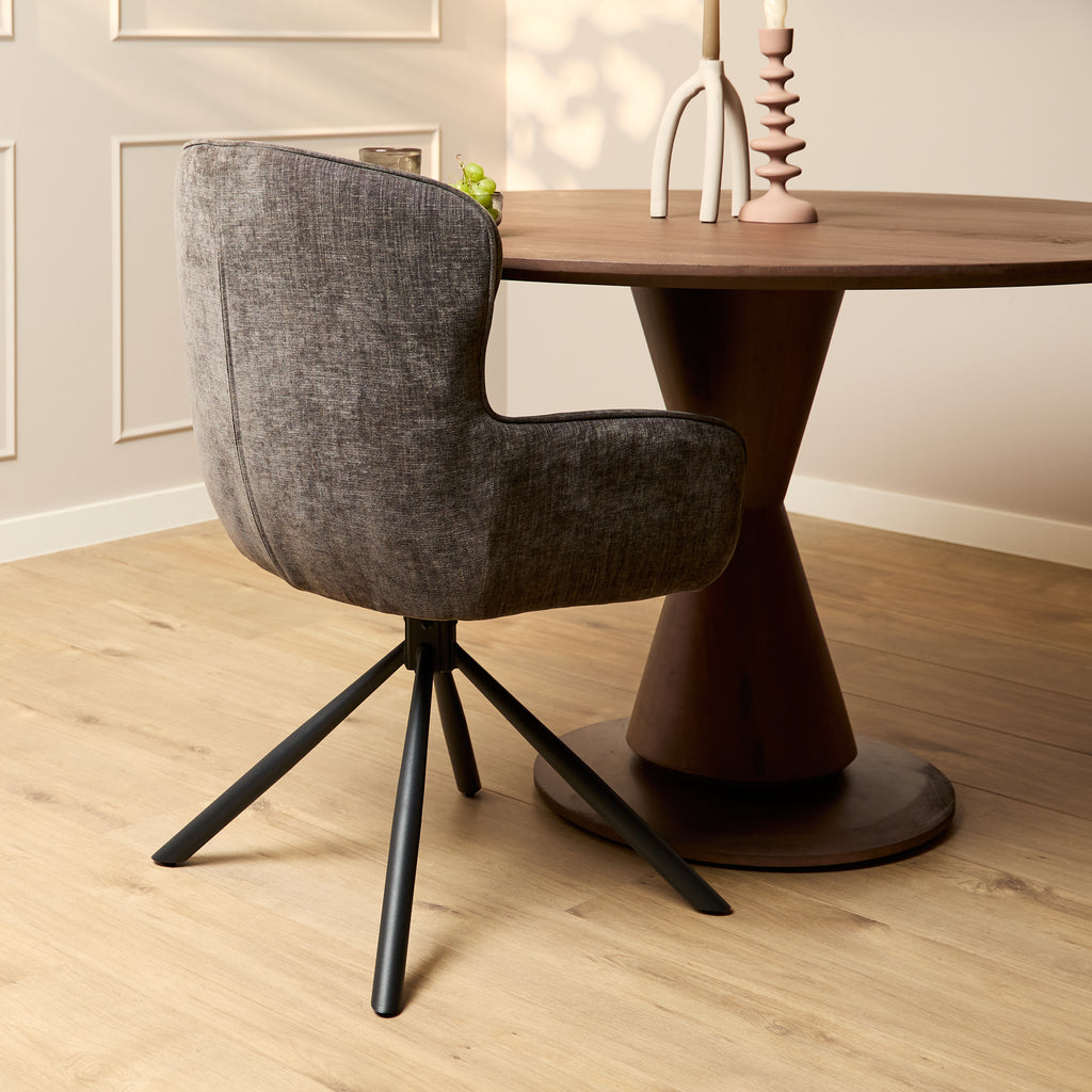 Esszimmerstuhl Hanna Charcoal Brown – Drehstuhl 62×65×89 cm mit Memory-Rückkehrfunktion & schwarzem Metallgestell